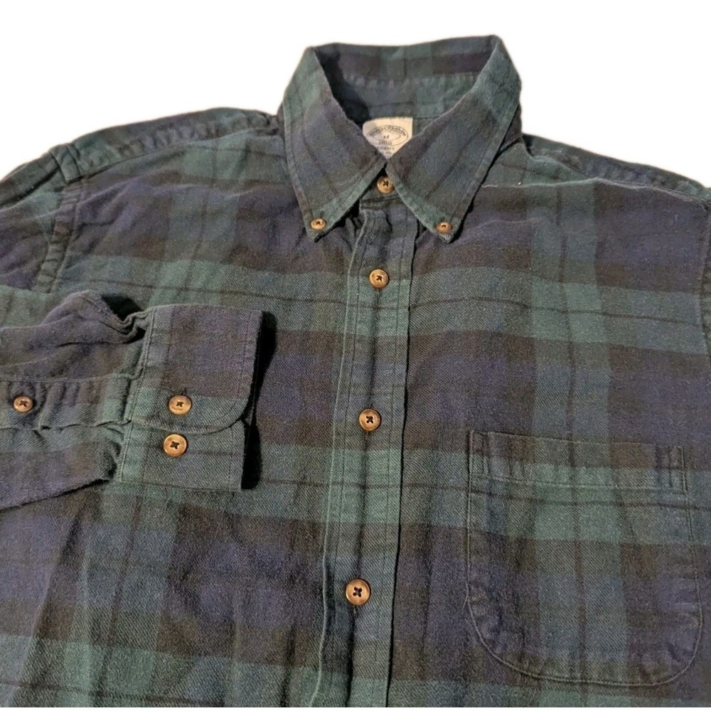 Brooks Brothers 1818 Regent Men's M Green Blue Plaid‎ Flannel Button Down Shirt